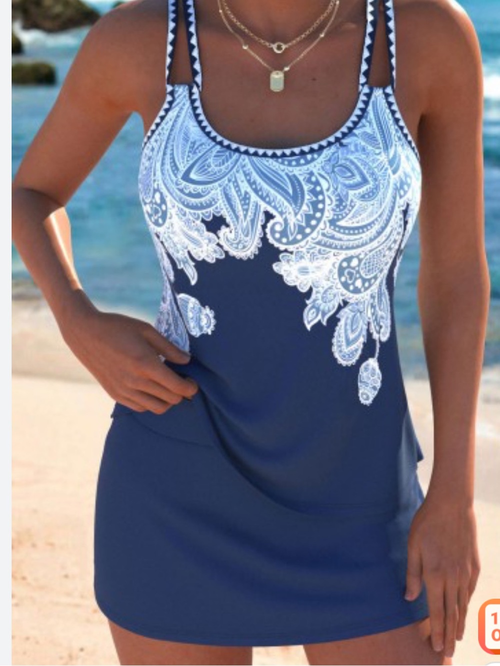 MODLILY®Mid Waisted Tribal Print Dark
Blue Tankini Set new 🆕